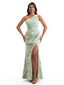 Simple One Shoulder Side Slit Mermaid Floral Satin Maxi Floral Formal Dresses For Women