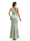 Simple One Shoulder Side Slit Mermaid Floral Satin Maxi Floral Formal Dresses For Women