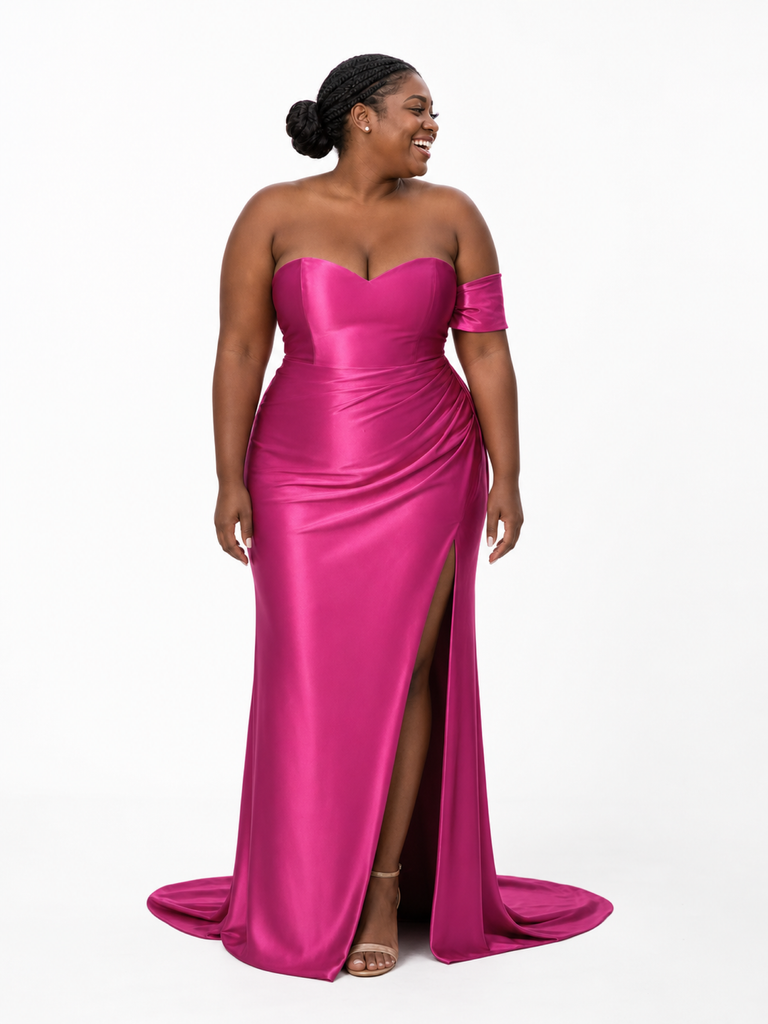 ChicSew Simple Sweetheart Off The Shoulder Side Slit Mermaid Soft Satin Long Bridesmaid Dresses