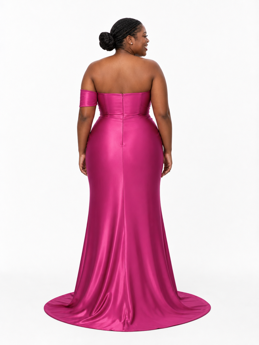 ChicSew Simple Sweetheart Off The Shoulder Side Slit Mermaid Soft Satin Long Bridesmaid Dresses