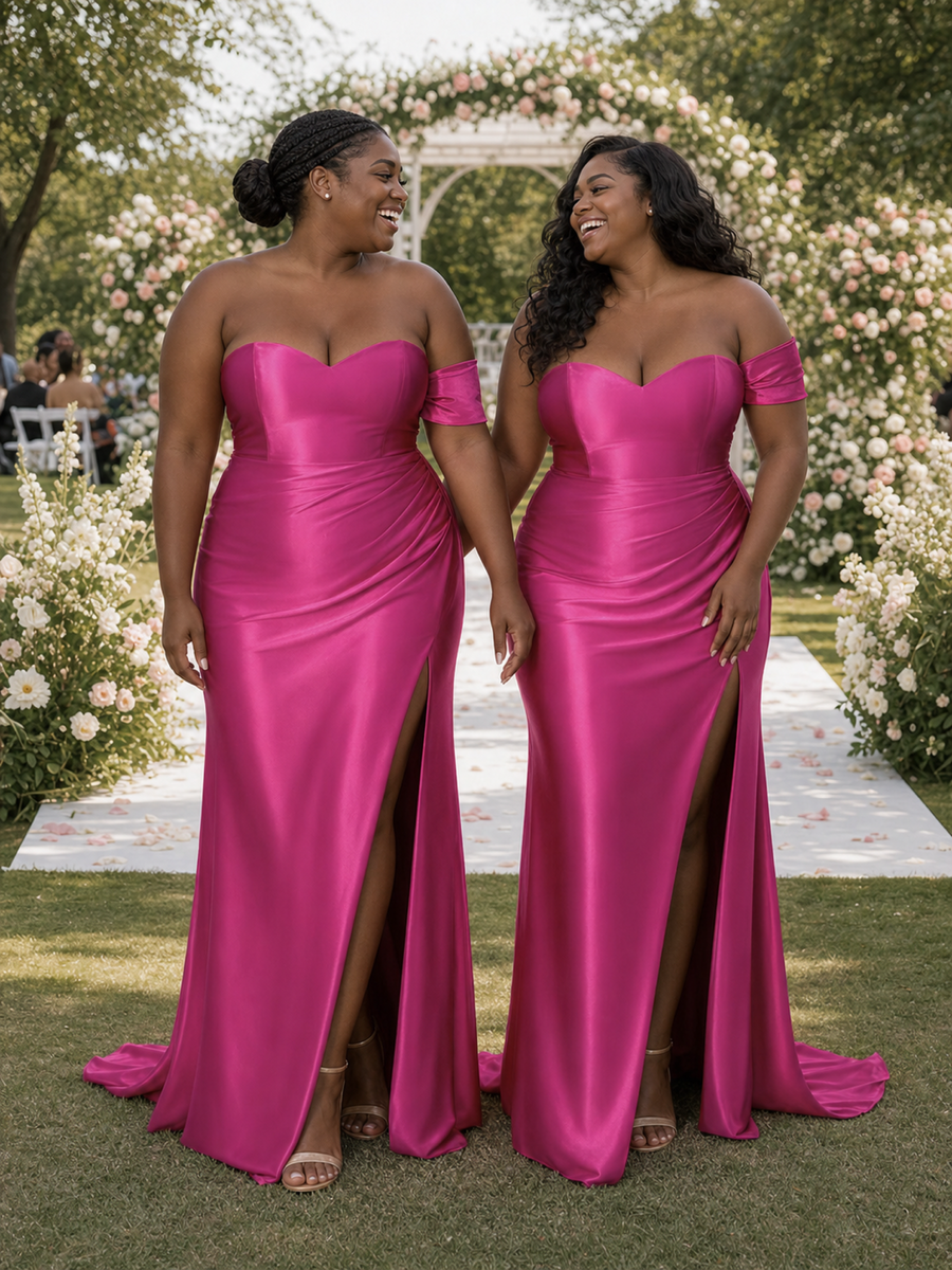 ChicSew Simple Sweetheart Off The Shoulder Side Slit Mermaid Soft Satin Long Bridesmaid Dresses