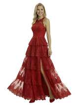 ChicSew Cute Tiered Lace Ruffles Side Slit A-Line Maxi Long Prom Dress Online