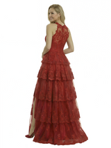 ChicSew Cute Tiered Lace Ruffles Side Slit A-Line Maxi Long Prom Dress Online