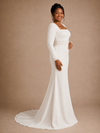 ChicSew Modern Square Neck Long Sleeves Mermaid Crepe Floor-Length Wedding Dress