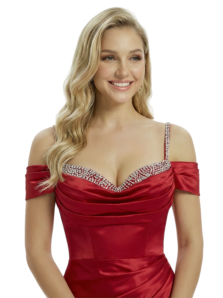 ChicSew Elegant Cold Shoulder Satin Floor Length Mermaid Formal Prom Dress