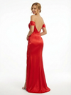 Elegant Off the Shoulder Satin Mermaid Prom Dress with Slit