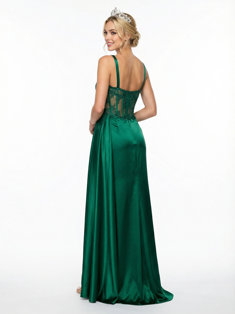 Stunning Mermaid Satin Pleated Corset Prom Dress with Slit