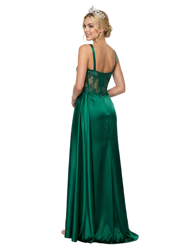 ChicSew Stunning Mermaid Ruched Satin Cut Out Corset Long Prom Dress with Slit
