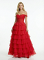 Stunning Chiffon Off the Shoulder Tiered Ruffles A-line Prom Dresses