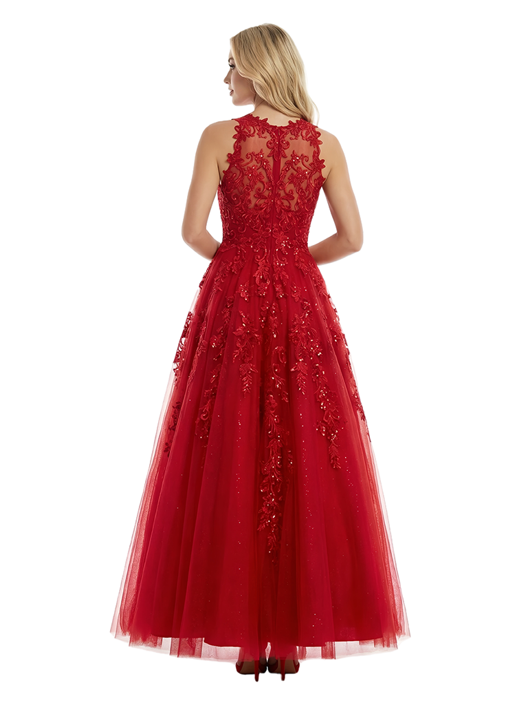 ChicSew Pretty Halter Prom Gown Lace Tulle Fabric A-Line Floor Length Evening Gown