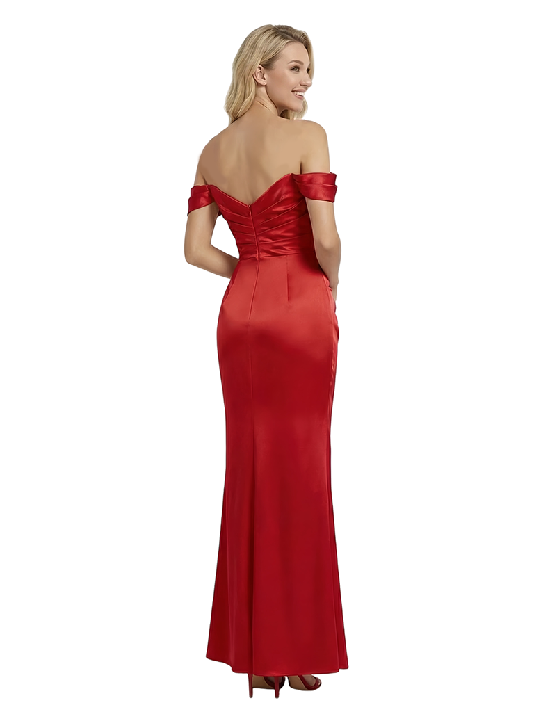 ChicSew Elegant Off the Shoulder Ruched Satin Mermaid Prom Dress