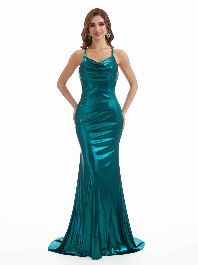 Sexy Mermaid Spaghetti Straps Metallic Stretch Shiny Fabric Long Bridesmaid Dresses Online