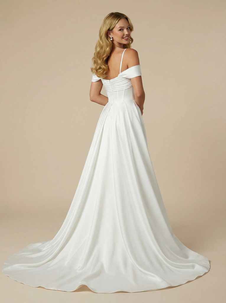 Mermaid Off Shoulder Sweetheart Maxi Long Satin Wedding Dresses Online