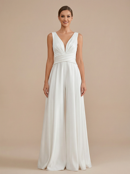 Satin V-Neck Bridal Jumpsuit