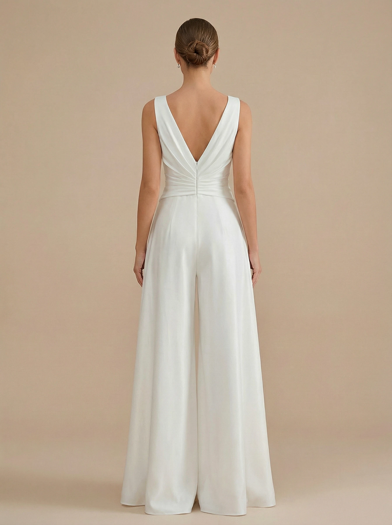 Jumpsuit V-neck Sleeveless Maxi Long Wedding Gowns
