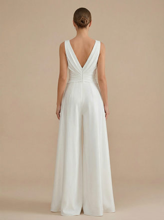 Jumpsuit V-neck Sleeveless Maxi Long Wedding Gowns