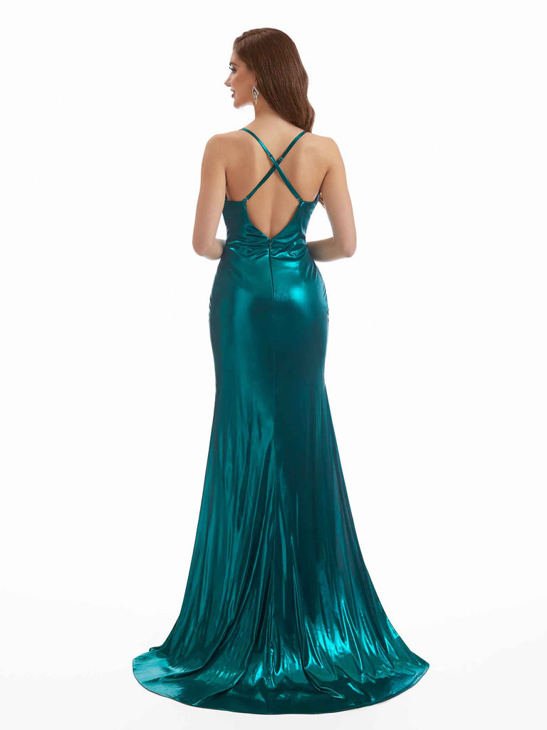 Sexy Mermaid Spaghetti Straps Metallic Stretch Shiny Fabric Long Bridesmaid Dresses Online