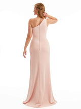 Simple Side Split One Shoulder Stretch Crepe Long Chic Bridesmaid Dresses Online