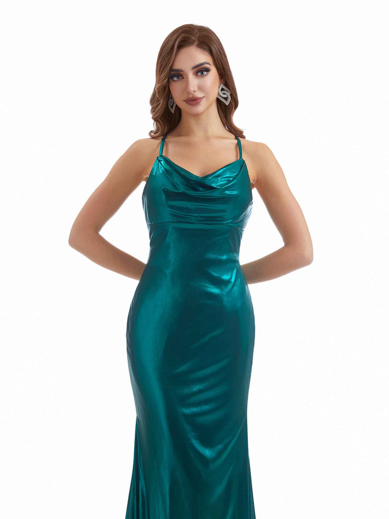 Sexy Mermaid Spaghetti Straps Metallic Stretch Shiny Fabric Long Bridesmaid Dresses Online