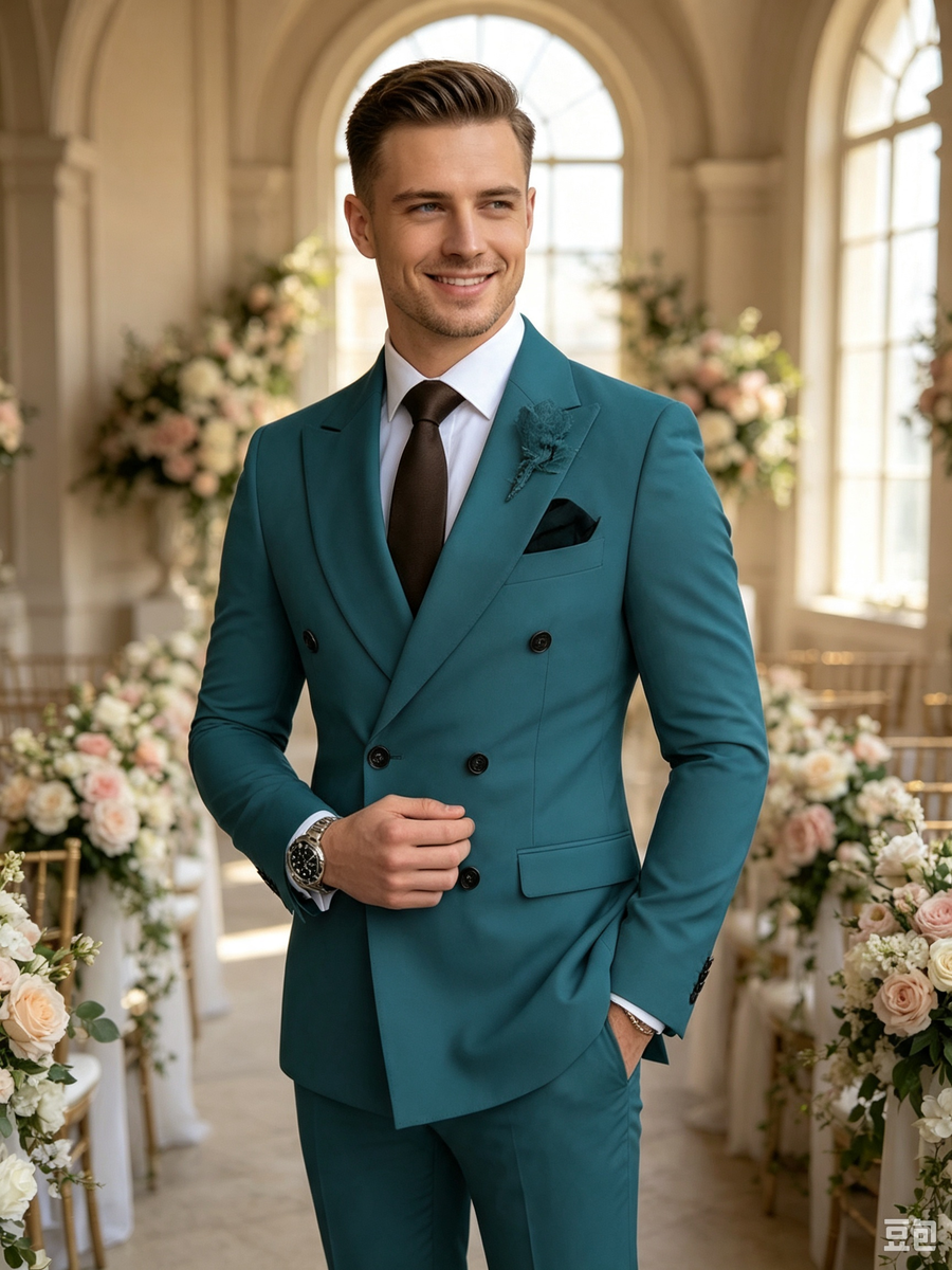 Classic 2 Piece Jade Men's Suit with Regular Fit and Sophisticated Peak Lapel