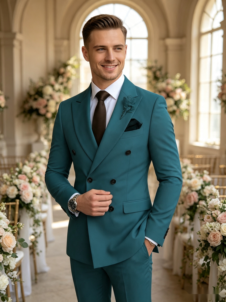 Classic 1 Piece Jade Men's Suit with Regular Fit and Sophisticated Peak Lapel