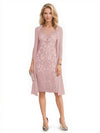 Elegant Jewel 3/4 Sleeves Chiffon Lace Mother Of The Bride Dresses With Jacket