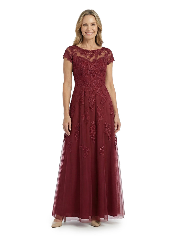 ChicSew Elegant Illusion Cap Sleeves A-Line Mother Of The Bride Gown Lace Tulle Overlay