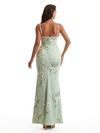 Simple Spaghetti Straps Slit Mermaid Floral Satin Maxi Floral Formal Dresses For Women