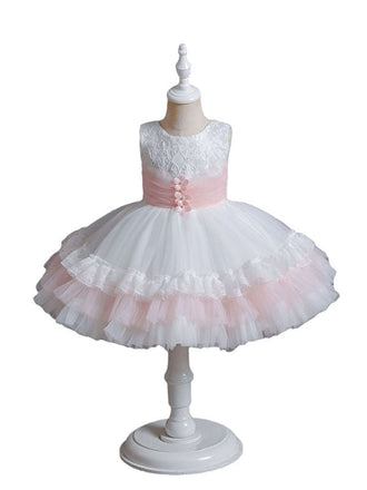 Cupcake Princess Flower Girls Dress with Train Cute Gown for Wedding Kids Tutu Dresses