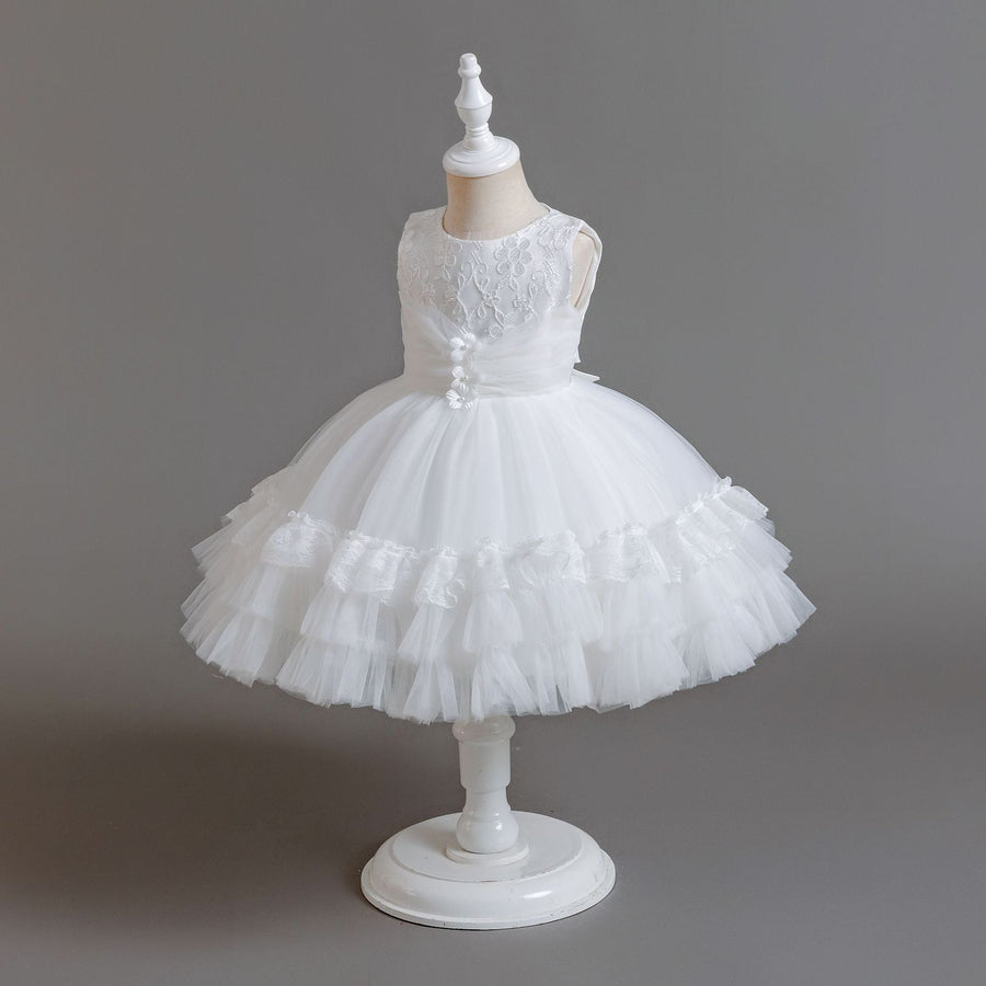 Cupcake Princess Flower Girls Dress with Train Cute Gown for Wedding Kids Tutu Dresses