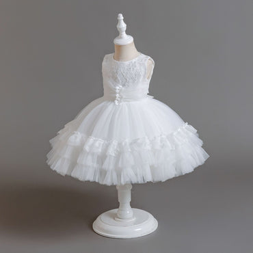 Cupcake Princess Flower Girls Dress with Train Cute Gown for Wedding Kids Tutu Dresses