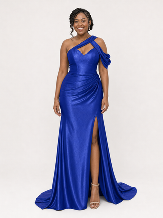 ChicSew Fancy V-Neck Side Slit Ruched Mermaid Soft Satin Long Bridesmaid Dresses