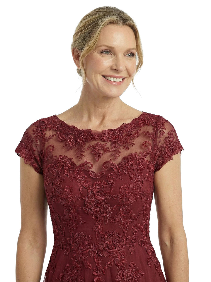 ChicSew Elegant Illusion Cap Sleeves A-Line Mother Of The Bride Gown Lace Tulle Overlay