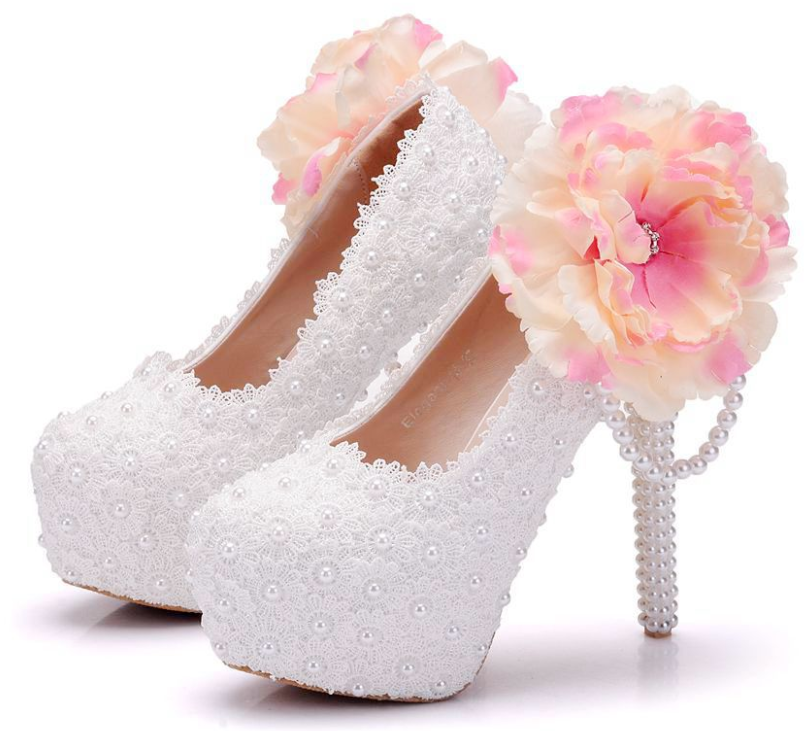 Women's Wedding Shoes Lace Shoes Beaded Flower Shoes High Heel Bridal Shoes,H36