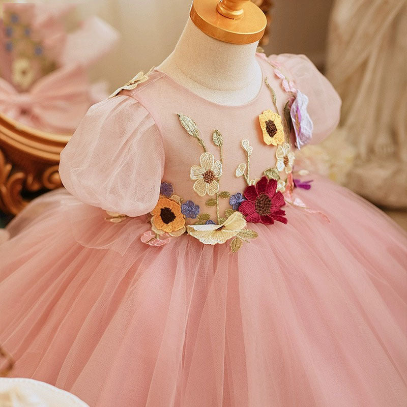 Girl's Dresses Vintage Flower Girls Dress For Wedding Evening Children Princess Party Pageant Long Gown