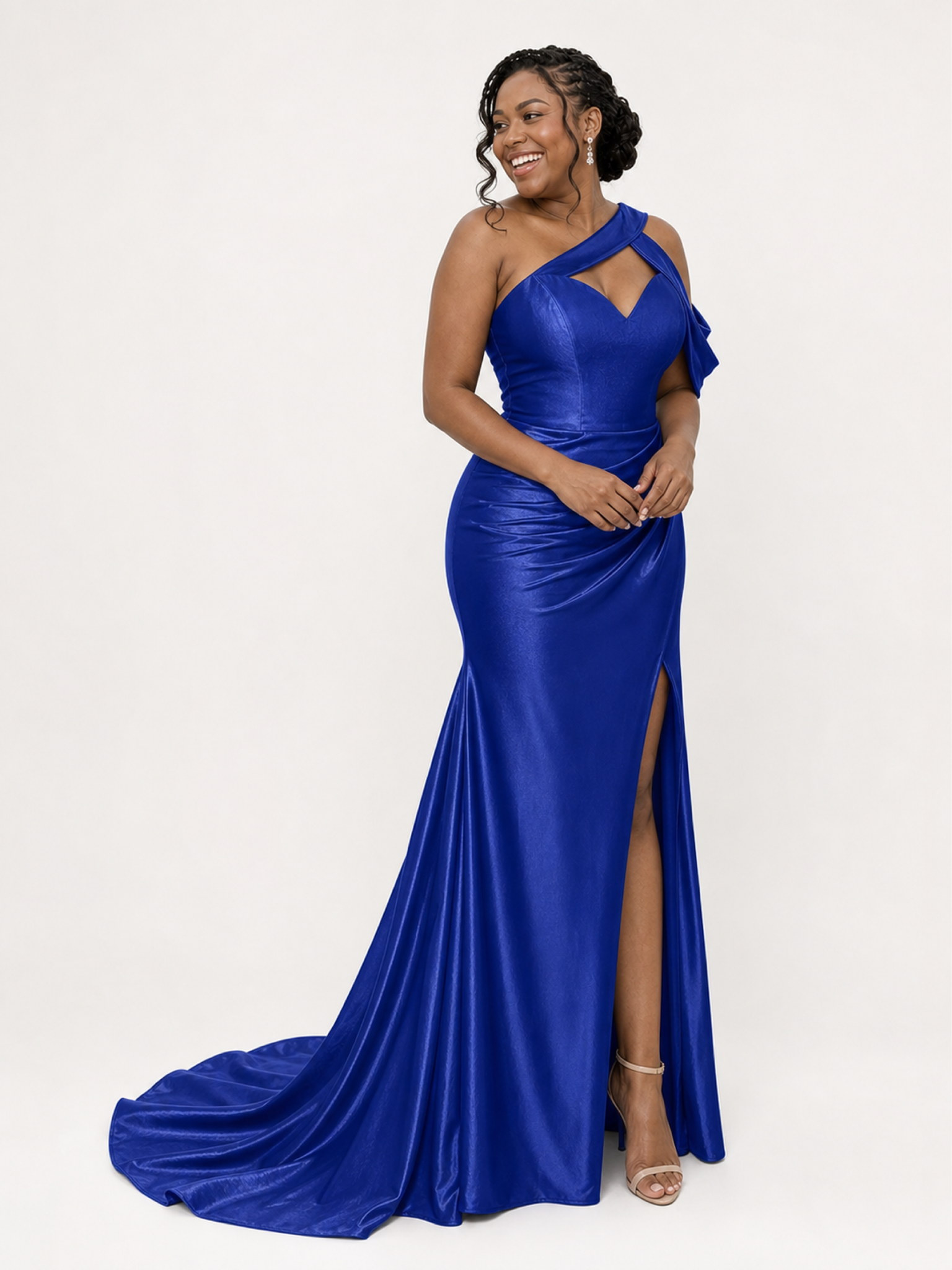 ChicSew Fancy V-Neck Side Slit Ruched Mermaid Soft Satin Long Bridesmaid Dresses