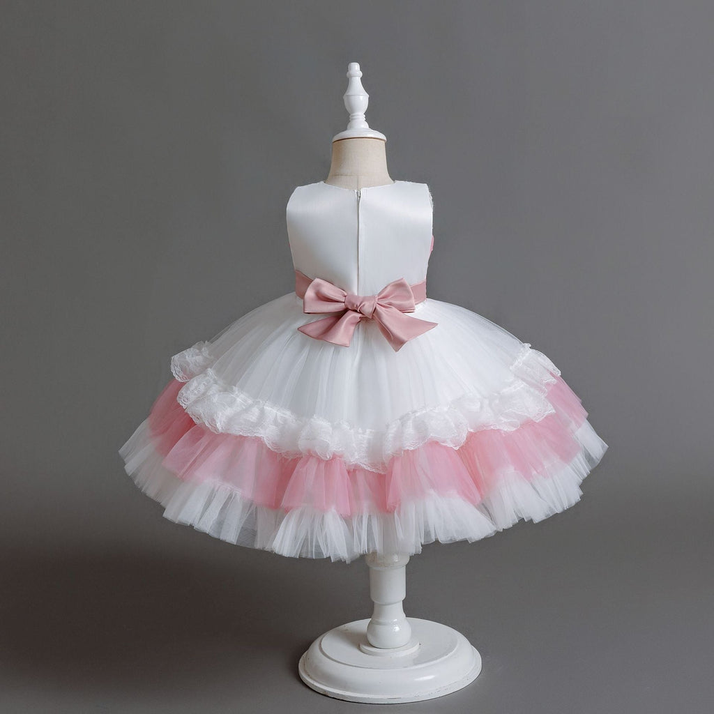 Cupcake Princess Flower Girls Dress with Train Cute Gown for Wedding Kids Tutu Dresses