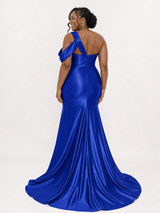 ChicSew Fancy V-Neck Side Slit Ruched Mermaid Soft Satin Long Bridesmaid Dresses