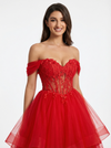 Gorgeous Off the Shoulder A-line Tulle Prom Ball Gown