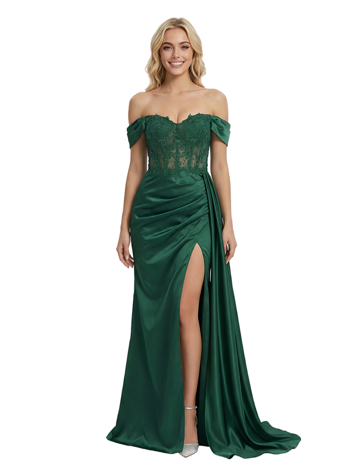 ChicSew Stunning Off The Shoulder Lace Cut Out Corset Long Mermaid Prom Dress Slit