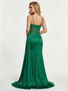 Elegant Lace Applique V-neck Pleated Corset Prom Dress with Slit