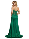 ChicSew Elegant Lace Applique V-neck Ruched Satin Cut Out Corset Prom Dress with Slit