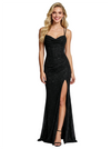 ChicSew Sparkly Glitter Jersey Cowl Neck Side Slit Mermaid Corset Prom Dress