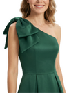 Chicsew Chic One Shoulder Satin Mother of The Bride Dress Bow High-Low A-Line Wedding Guest Gown