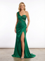 Unique One Shoulder Pleated Mermaid Prom Dress with Lace Applique