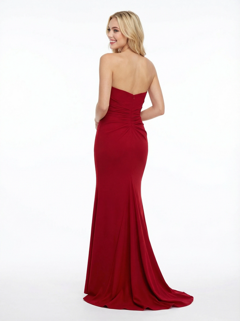 Elegant Jersey Strapless Ruffles Mermaid Prom Dress with Slit