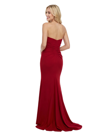 ChicSew Sexy Strapless Sleeveless Mermaid Crepe Ruffles Side Slit Evening Prom Dresses