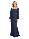 Elegant Chiffon Square Long Sleeves Mermaid Mother Of The Bride Dresses