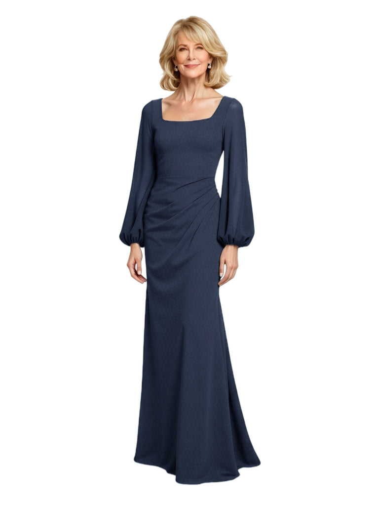 elegant long sleeve mother of the bride dresses Modest Long-Sleeve Mother-of-the-Bride Dress 7043 Navy / 12