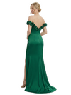 ChicSew Elegant Off Shoulder Ruched Satin Mermaid Formal Prom Dresses With Side Slit